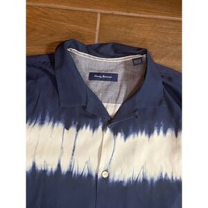 Tommy Bahama Mens XXL Silk Tie Dye Short Sleeve Camp Shirt Navy Blue White